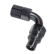 Fitting - Quick Disconnect - 3000 Series - 90 Degree - 8 AN Female to Valve Male Quick Disconnect - Aluminum - Black Anodized - Each thumbnail 1