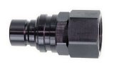 Quick Release Adapter - 5000 Series - Straight - 10 AN Female to Quick Release Plug - Valved - FKM Seal - Aluminum - Black Anodized - Each thumbnail 1