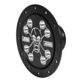 Fuel Filler Cap Assembly - Screw-On Cap - Flush Remote Mount - 12-Bolt Flange - 2-1/4 in Hose Barb - Scull / Bones Pattern - Aluminum - Black Anodized / Machined - Kit thumbnail 1
