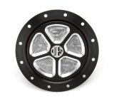 Fuel Filler Cap Assembly - Screw-On Cap - Flush Remote Mount - 12-Bolt Flange - 2-1/4 in Hose Barb - 5 Pocket Pattern - Aluminum - Black Anodized / Natural - Kit thumbnail 1