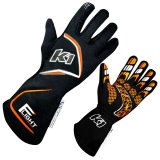 Driving Gloves - Flight - SFI 3.3/5 - Double Layer - Nomex - Elastic Cuff - Black / Fluorescent Orange - 2X-Large - Pair thumbnail 1