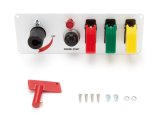Switch Panel - Dash Mount - 8.5 x 2.5 in - 1 Momentary Button / 3 Toggles / 1 Rotary Switch - Indicator Lights - Silver - Each thumbnail 1