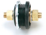 Battery Cable Connector - Bulkhead - 6V to 48V - Brass - 1.25 in Diameter Hole - 3/8-16 in Stud - Hardware Included - Black - Each thumbnail 1
