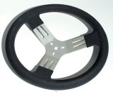 Steering Wheel - Kart - Lightweight - 13 in Diameter - 2.75 in Dish - 3-Spoke - Black Polyurethane Smooth Grip - Aluminum - Natural - Each thumbnail 1