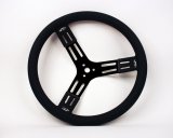 Steering Wheel - 15 in Diameter - 2.75 in Dish - 3-Spoke - Black Polyurethane Smooth Grip - Steel - Black Powder Coat - Each thumbnail 1
