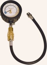 Compression Gauge - 0-300 psi - Mechanical - Analog - 2-1/2 in Diameter - White Face - Black Pointer - 14 mm Plug Adapter - Each thumbnail 1