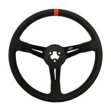 Steering Wheel - Bandolero / Legends - 13.75 in Diameter - 3.5 in Dish - 3-Spoke - Black Polyurethane Grip - Orange Stripe - Aluminum - Black Anodized - Each thumbnail 1