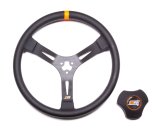 Steering Wheel - Dirt Late Model / Modified / Big-Block Modified - 15 in Diameter - 2.25 in Dish - 3-Spoke - Black Polyurethane Grip - Orange Stripe - Aluminum - Black Anodized - Each thumbnail 1