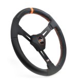 Steering Wheel - Dirt Circle Track - 15 in Diameter - 2.25 in Dish - 3-Spoke - Black Vinyl Grip - Orange Stripe - Aluminum - Black Anodized - Each thumbnail 1