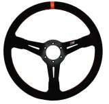 Steering Wheel - Drifting / Off-Road - 14 in Diameter - 3.25 in Dish - 3-Spoke - Black Suede Grip - Orange Stripe - Aluminum - Black Anodized - Each thumbnail 1