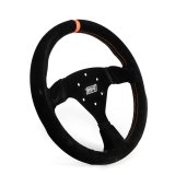 Steering Wheel - Touring Car / Formula / Off Road / SXS / Drifting / Track Days - 13 in Diameter - 1.25 in Dish - 3-Spoke - Black Suede Grip - Orange Stripe - Aluminum - Black Anodized - Each thumbnail 1