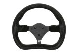 Steering Wheel - Road Course / Formula / Sports Car - 11.25 in Diameter - D-Shaped - Flat - 3-Spoke - Black Suede Grip - Aluminum - Black Anodized - Each thumbnail 1