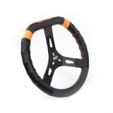 Steering Wheel - Dirt Karting - 13-3/4 in Diameter - 3-Spoke - 2 in Dish - Flat Top - Plastic Grip - Orange Stripe - Aluminum - Black - Each thumbnail 1