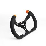 Steering Wheel - Dirt karting / Flat Go Kart - 13 in Diameter - 2.5 in Dish - 3-Spoke - Open Top - 15 Degree Tilt - Black Rubber Grip - Orange Stripes - Aluminum - Black Anodized - Each thumbnail 1