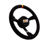 Steering Wheel - Stock Car - 13 in Diameter - 3 in Dish - 3-Spoke - Black Suede Grip - Orange Stripe - Steel - Black Powder Coat - Each thumbnail 1
