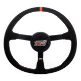 Steering Wheel - Asphalt Circle Track - 14 in Diameter - 3 in Dish - 3-Spoke - Black Suede Grip - Orange Stripe - Thumb Insert - Steel - Black Powder Coat - Each thumbnail 1