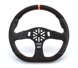 Steering Wheel - Sim Racing GT - 13 in Diameter - D-Shaped - 1.25 in Dish - 3-Spoke - Black Alcantara Grip - Orange Stripe - Aluminum - Black Anodized - Each thumbnail 1