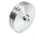 Power Steering Pump Pulley - V-Belt - 2 Groove - Bolt-On - 5.75 in Diameter - Aluminum - Clear Powder Coat - Long Water Pump - GM Pumps - Each thumbnail 1