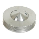 Power Steering Pump Pulley - Serpentine - 6-Rib - Bolt-On - 5 in Diameter - Aluminum - Clear Powder Coat - Mopar B / RB-Series / 426 Hemi - Each thumbnail 1