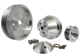 Pulley Kit - High Water Flow Ratio - 6-Rib Serpentine - Aluminum - Clear Powder Coat - Short Water Pump - Small Block Chevy - Kit thumbnail 1