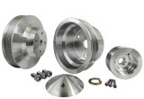 Pulley Kit - Performance Ratio - 6-Rib Serpentine - Aluminum - Clear Powder Coat - Long Water Pump - Small Block Chevy - Kit thumbnail 1