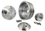 Pulley Kit - High Water Flow Ratio - 6-Rib Serpentine - Aluminum - Clear Powder Coat - Long Water Pump - Small Block Chevy - Kit thumbnail 1