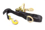 Ratchet Tie Down - 2 in Wide - 8 ft Long - 10000 lb Capacity - Twisted Snap Hook - Built-in Axle Strap - Polyester - Black - Each thumbnail 1