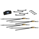 Tie Down Strap Kit - Utility Pack - Four 1 x 6 ft Ratchet Straps - Four Soft Loop Extensions - Gear Bag - Black - Kit thumbnail 1