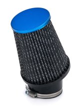 Air Filter Element - Round - 3 in Diameter - 4 in Tall - Wire Mesh Included - Paper - Gray - Blue End Cap - Asphalt Kart - Each thumbnail 1
