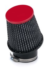 Air Filter Element - Round - 3 in Diameter - 4 in Tall - Wire Mesh Included - Paper - Gray - Red End Cap - Asphalt Kart - Each thumbnail 1