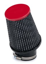Air Filter Element - Round - 3 in Diameter - 5 in Tall - Wire Mesh Included - Paper - Gray - Red End Cap - Asphalt Kart - Each thumbnail 1