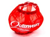 Breather Wrap - Pre Filter - Round - 3 in Diameter - 2.5 in Tall - Outerwears Logo - Polyester - Red - Shielded Breathers - Each thumbnail 1