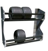 Tire Rack - Wall Mount - 2 Tier - 48 x 28 x 13 in - Aluminum / Steel - Black Powder Coat / Natural - Kart Tires - Each thumbnail 1