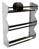 Tire Rack - Wall Mount - 3 Tier - 48 x 13 in - Aluminum / Steel - Black Powder Coat / Natural - Kart Tires - Each thumbnail 1