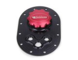 Fuel Cell Filler Plate - Screw-On Cap - 4 x 6 in Oval 12-Bolt Flange - Three 6 AN Female Ports - Aluminum - Black Anodized - Kit thumbnail 1