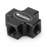 Fitting - Manifold - Four 3/8-24 in Female Ports - Aluminum - Black Anodized - Valve Cover Oilers - Each thumbnail 1