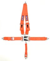 Harness - 5 Point - Latch and Link - SFI 16.1 - 64 in Length - Pull Down Adjust - Bolt-In - V-Type Harness - Orange - Kit thumbnail 1