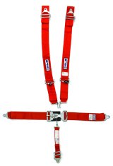 Harness - 5 Point - Latch and Link - SFI 16.1 - 64 in Length - Pull Down Adjust - Bolt-In / Wrap Around - Individual Harness - Red - Kit thumbnail 1
