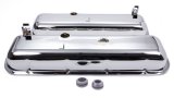 Valve Cover - Short - 2.625 in Height - Baffled - Breather Holes - Grommets Included - Steel - Chrome - Big Block Chevy - Pair thumbnail 1