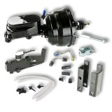 Master Cylinder and Booster - 1 in Bore - Dual Integral Reservoir - 8 in OD - Dual Diaphragm - Aluminum - Black Paint - Chevy Bel Air / Impala 1955-58 - Kit thumbnail 1