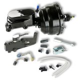 Master Cylinder and Booster - 1.125 in Bore - Dual Integral Reservoir - 8 in OD - Dual Diaphragm - Disc / Disc - Aluminum - Black Paint - Universal - Kit thumbnail 1
