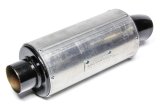 Muffler - Micro / Mini - 2 in Center Inlet - 2.25 in Center Outlet - 7 x 4 in Round Body - 12 in Long - Aluminum - Black Paint - Each thumbnail 1