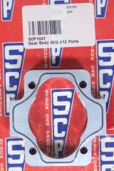 Oil Pump Body - 1.450 in Wide Gear Body - 12 AN Inlet - 12 AN Outlet - Aluminum - Gray Anodized - SCP Oil Pumps - Each thumbnail 1