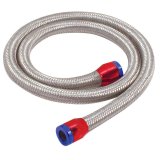 Fuel Line - 3/8 in - 3 ft - Blue / Red Clamps - Braided Stainless - Kit thumbnail 1