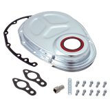 Timing Cover - 1-Piece - Gaskets / Hardware / Seal Included - Steel - Chrome - Small Block Chevy - Each thumbnail 1