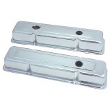 Valve Cover - Stock Height - Baffled - Breather Holes - Steel - Chrome - Small Block Chevy - Pair thumbnail 1