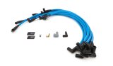 Spark Plug Wire Set - High Performance - Spiral Core - 10 mm - Blue - 90 Degree Plug Boots - HEI Style - Over Valve Covers - Small Block Chevy - Kit thumbnail 1