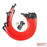 Spark Plug Wire Set - High Performance - Spiral Core - 10 mm - Red - 135 Degree Plug Boots - HEI Style - Over Headers - Big Block Chevy - Kit thumbnail 1