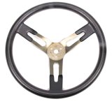 Steering Wheel - 17 in Diameter - 3 in Dish - 3-Spoke - Black Rubberized Bump Grip - Aluminum - Brushed - Each thumbnail 1