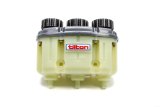 Master Cylinder Reservoir - 3-Chamber - 6.3 / 9.8 / 4.0 oz - 6 in Tall x 7-1/4 in Wide x 3-1/4 in Deep - 1/4 Hose Barb Outlets - Plastic - Yellow - Each thumbnail 1